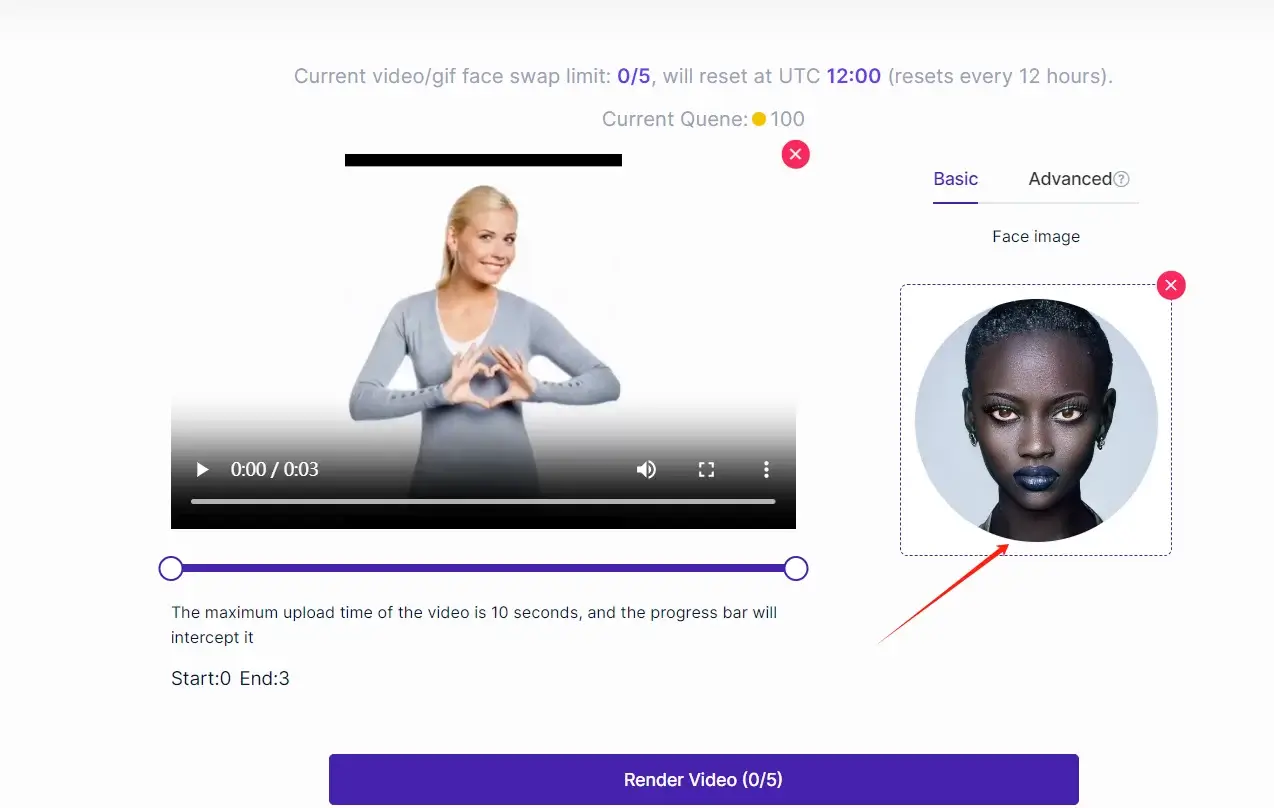 The interface of uploading original video