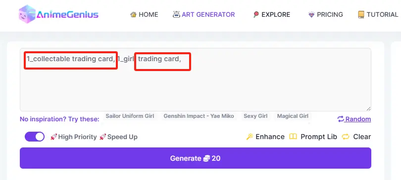Prompts of Trading card