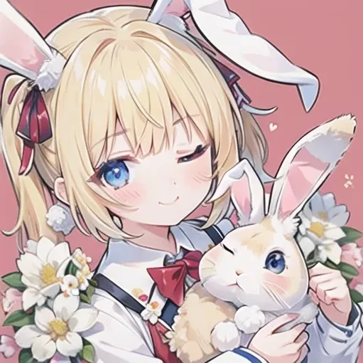 A girl left wink with a rabbit doll