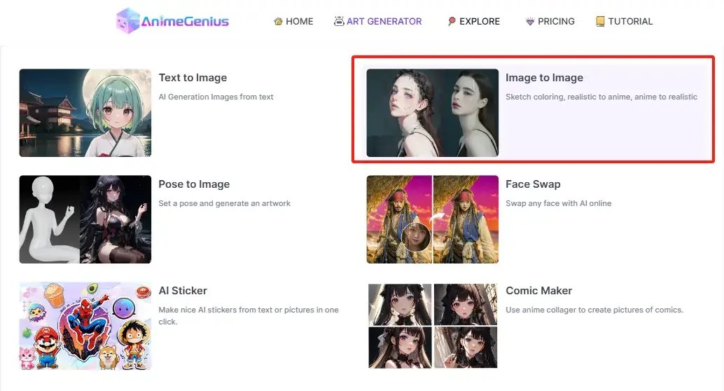 Image to Image feature of AnimeGenius
