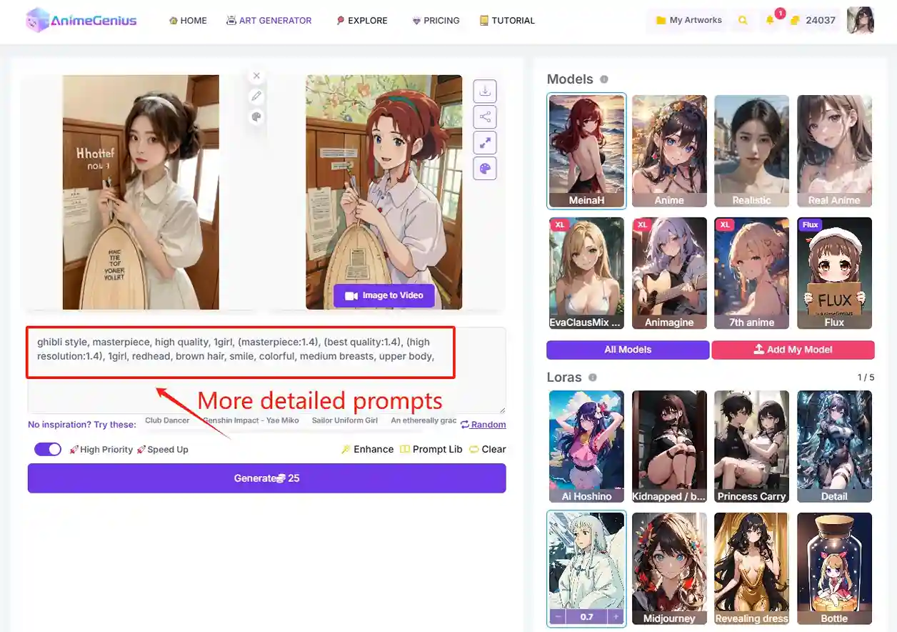 Image to Chibli style with more detailed prompts