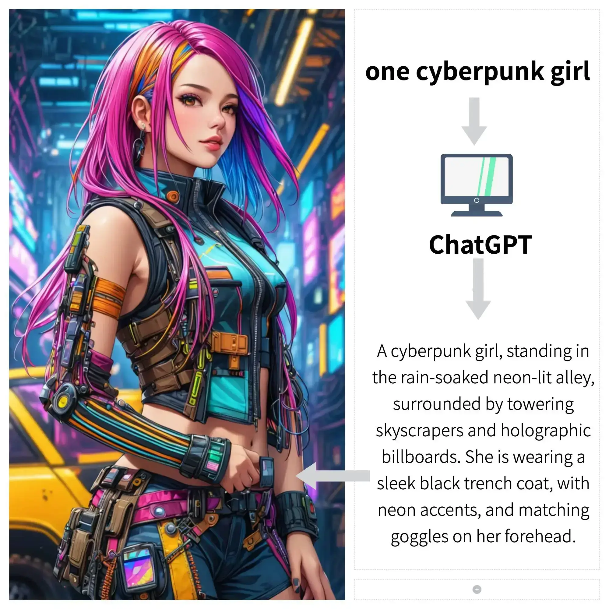 ChatGPT画像ジェネレーターで作成されたサイバーパンクの女の子