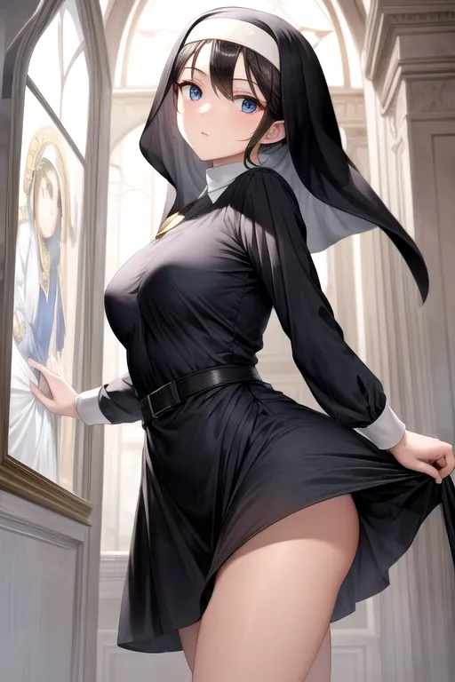 Nun character with her skirt lifted