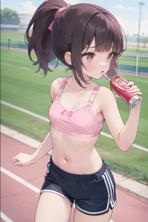 A girl drinking Coca-cola made by AnimeGenius