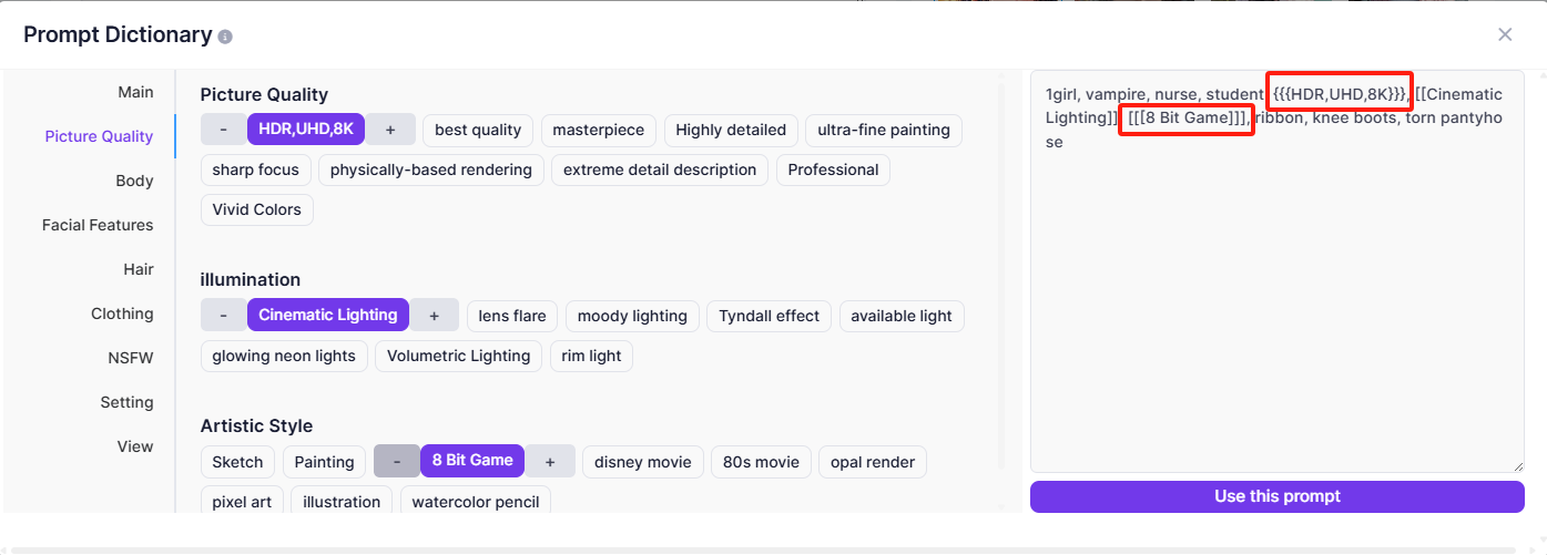 The appearance of '+' and '-'