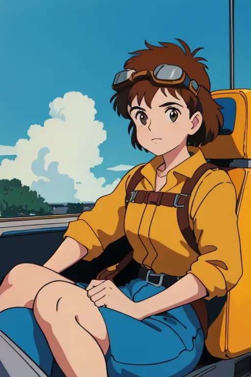 Ghibli style art image-girl is driving