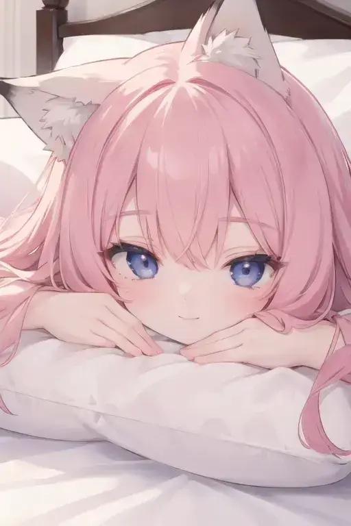 Cute fox girl is sleeping on the bed