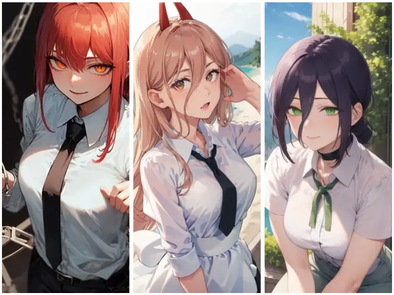 three AI-generated chainsaw man character