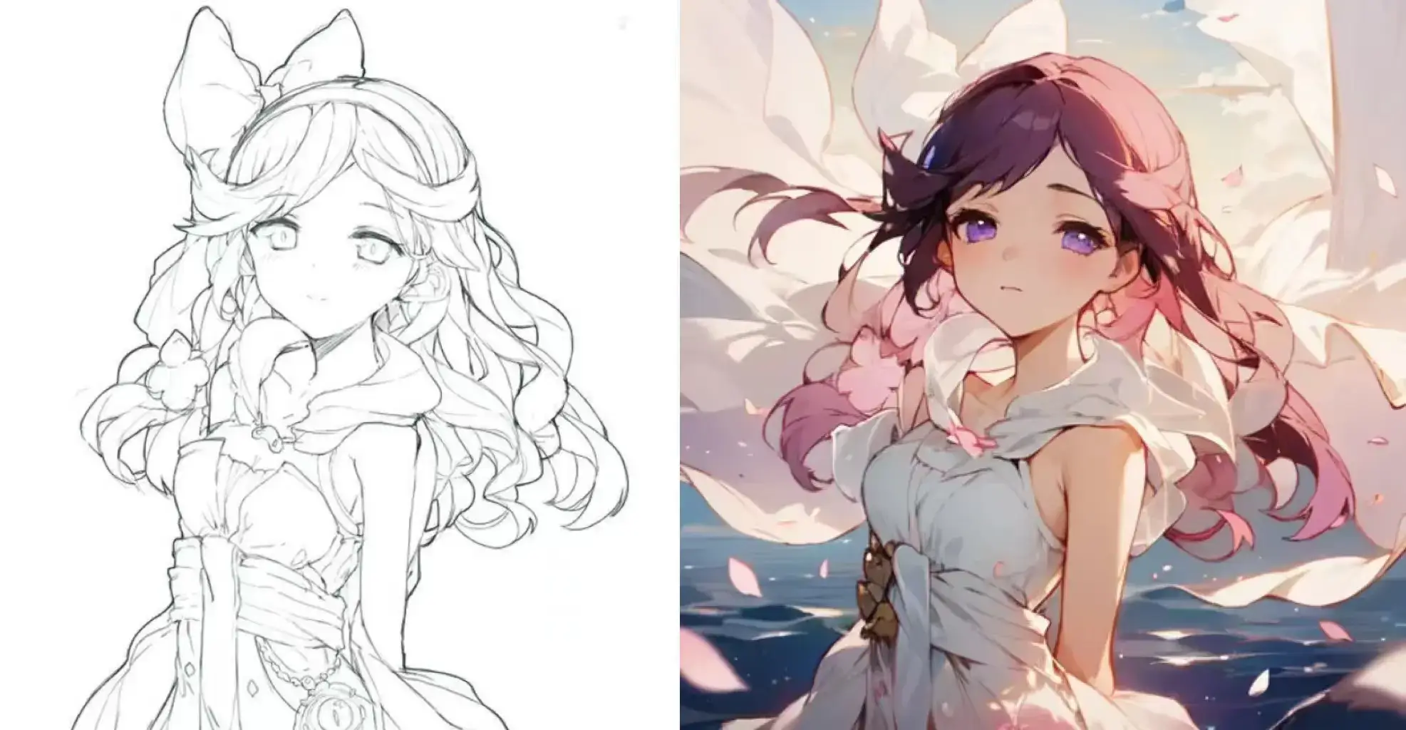 Before and after coloring with the AnimeGenius tool