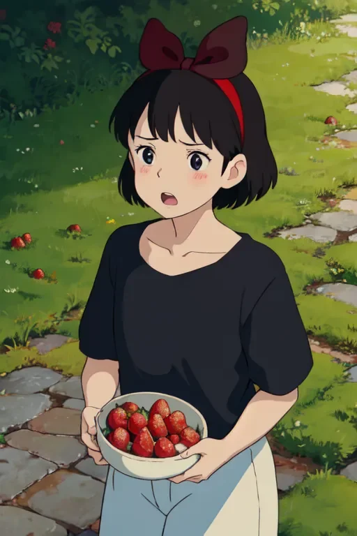 Ghibli style image-girl with red bow