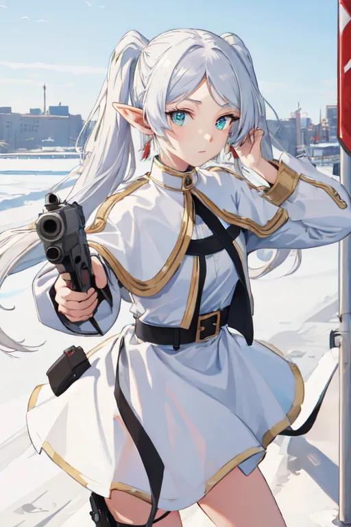 Frieren is shooting a gun