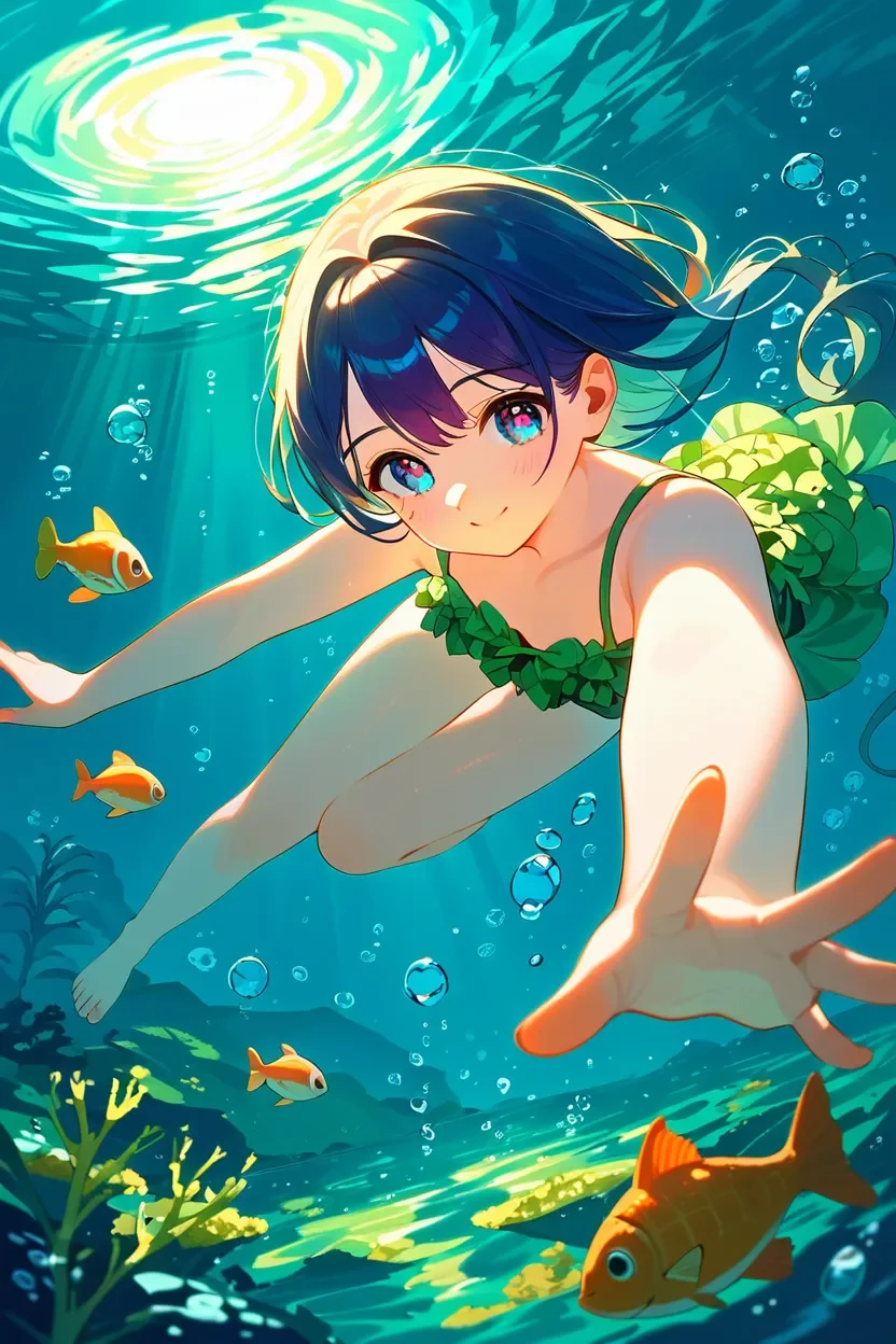 Green underwater dopamine girl