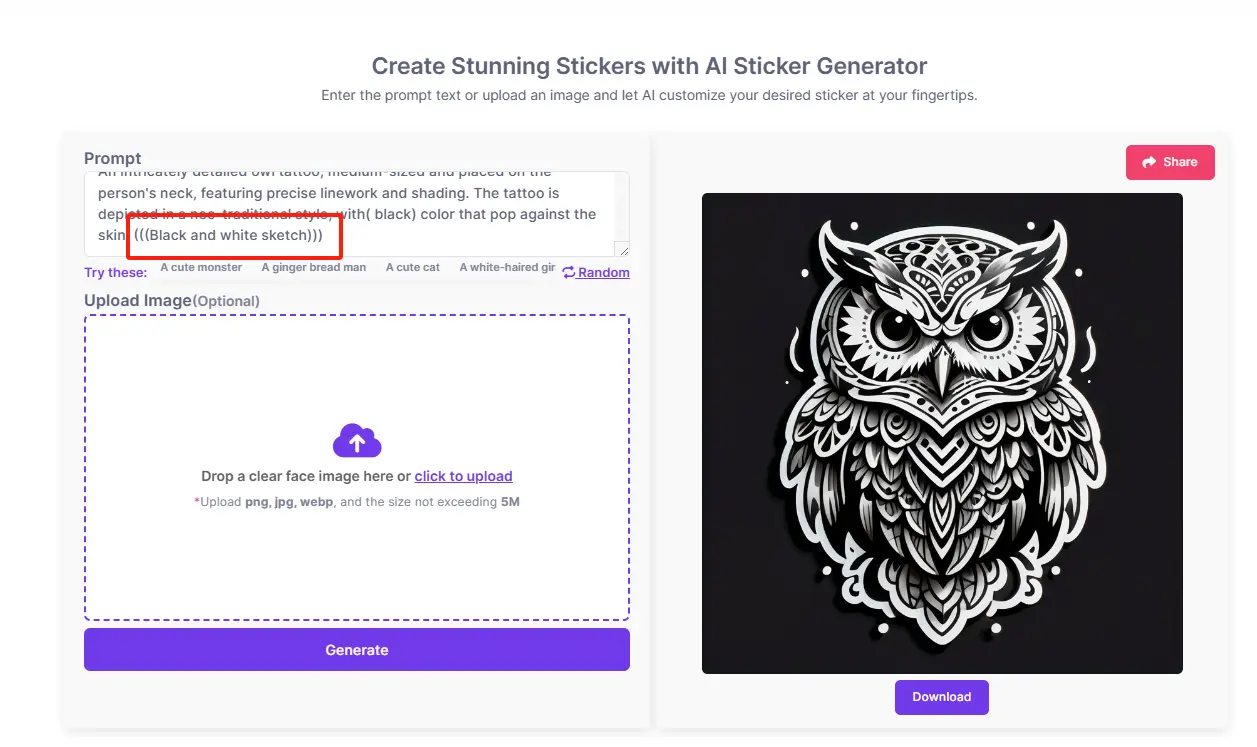 'AI sticker' interface for tattoo generation