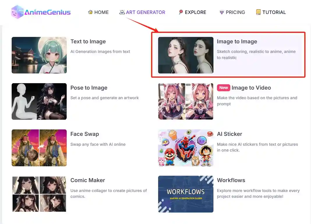 image to image AI generator on AnimeGenius