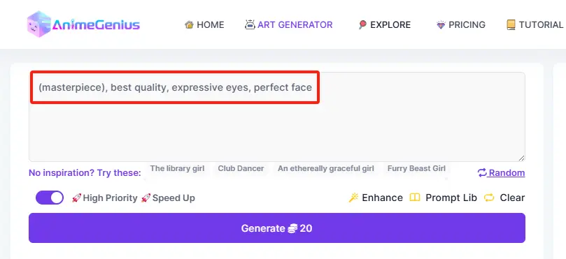 Default prompts in Text to Image
