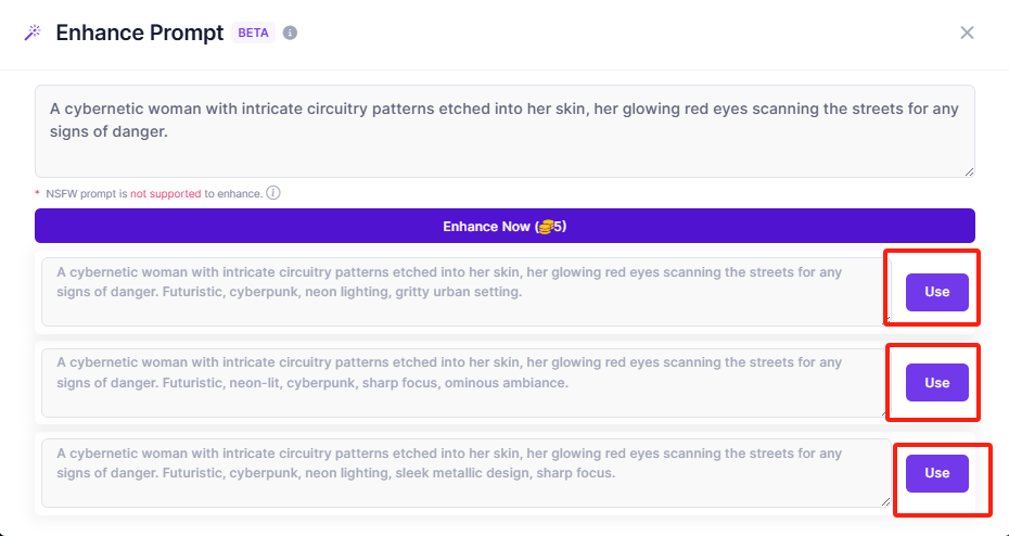 Three choices of Enhance version