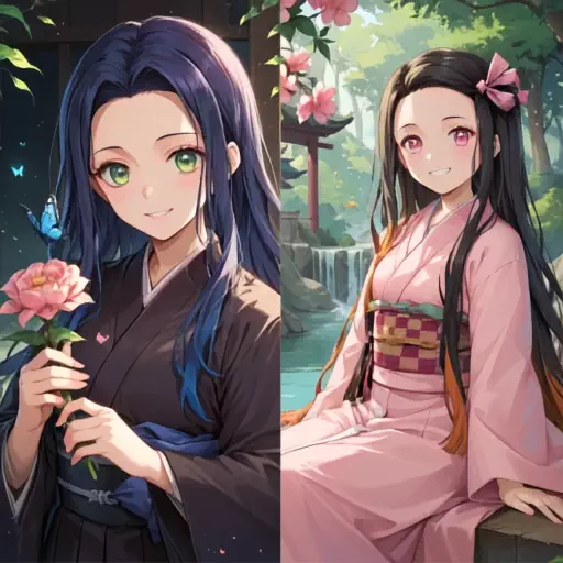 Nezuko is hugging a girl made by AI anime video generator