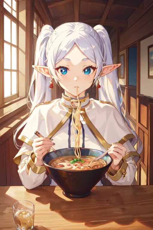 Frieren AI Art: eating ramen