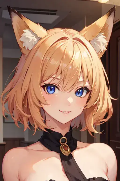 Short hair AI fox girl art