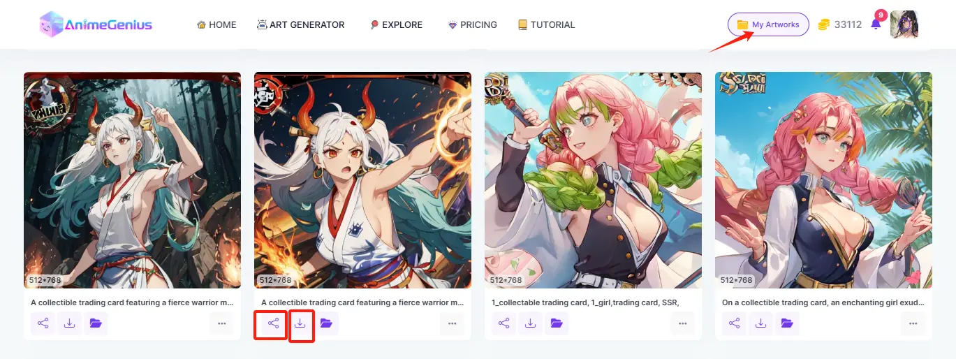 The interface of My Artwork