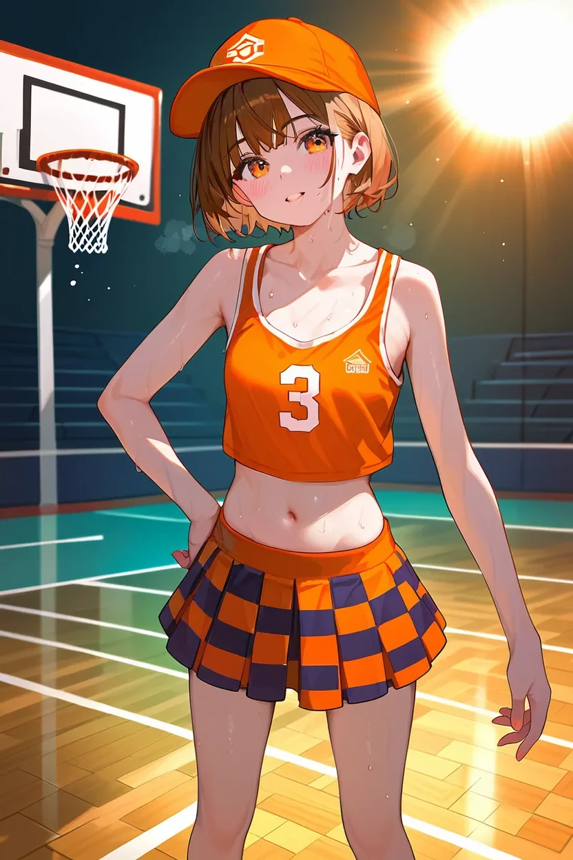 Orange dopamine girl is ready to play basketball