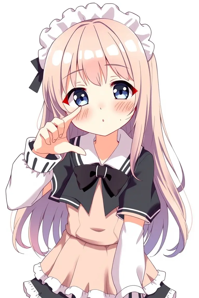 A cute anime girl making a 'zoom in' gesture.
