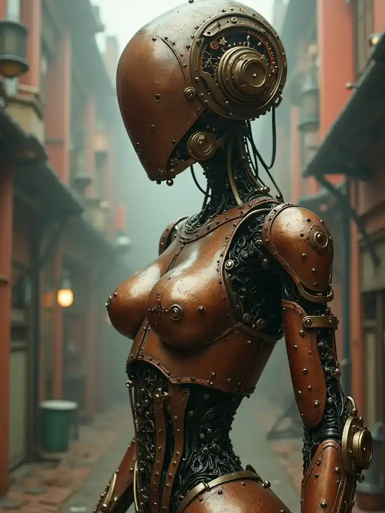 realistic steampunk robot