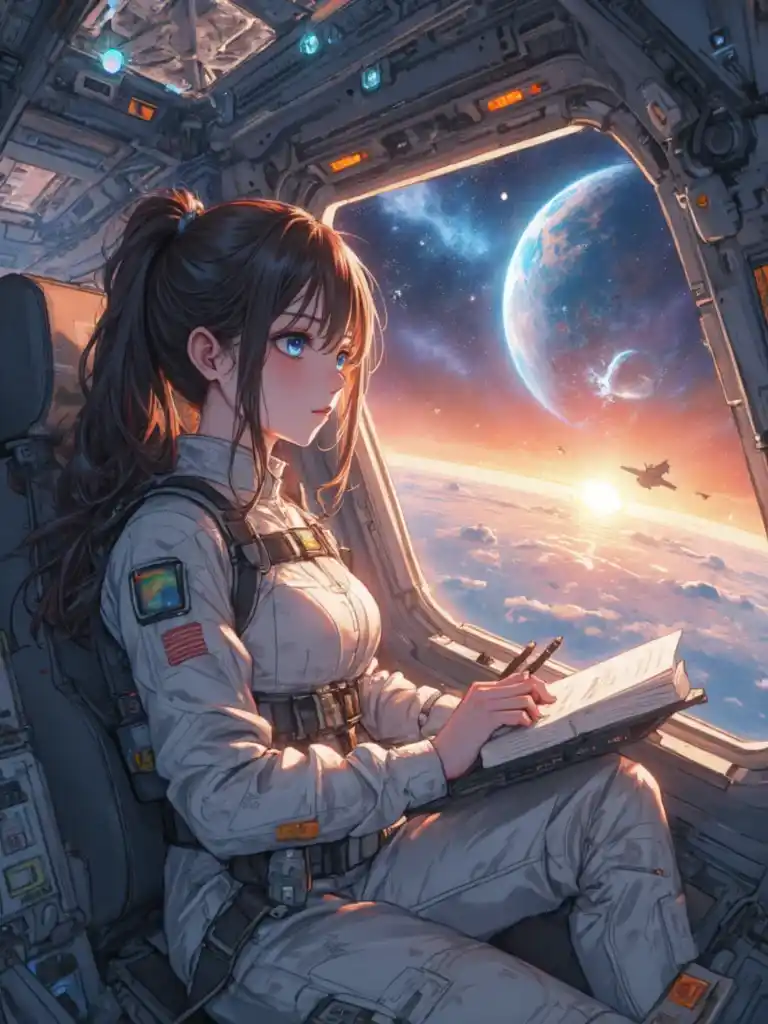 sci-fi girl in the space capsule